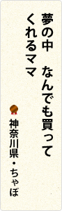 夢の中　なんでも買って　くれるママ　神奈川県・ちゃぼ