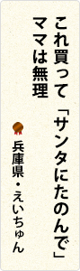 これ買って 　「サンタにたのんで」　ママは無理　兵庫県・えいちゅん